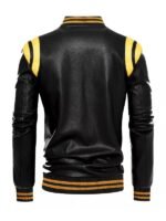 Black And Yellow Bomber Leather Jacket