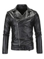 Men's Black Slimfit Belted Jacket