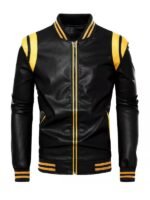 Men's Black And Yellow Leather Jacket