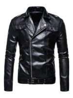 Men's Black Belted Biker Leather Jacket