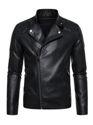 Men's Black Quilted Shoulder Faux Jacket