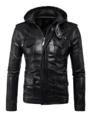 Men's Removable Hood Biker Jacket