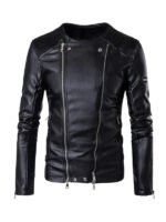 Men's Slim Fit Multi Zipper Leather Jacket