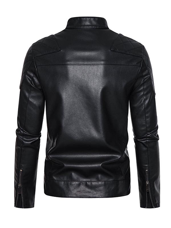 Men's Black Quilted Shoulder Biker Jacket