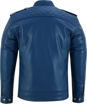 Men's Blue Quilted Biker Leather Jacket