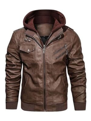 Men's Brown Hooded Biker Jacket