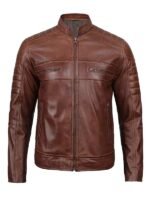 Men's Brown Leather Biker Jacket