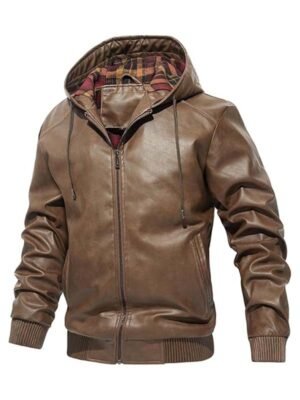 Men's Brown Leather Bomber Jacket