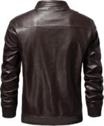 Men's Brown Stand Collar Biker Jacket