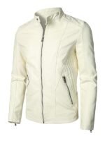 Men's Classic Biker White Leather Jacket