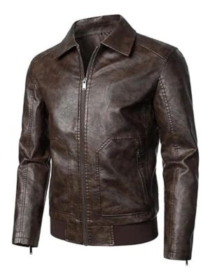 Men's Distress Brown Bomber Jacket