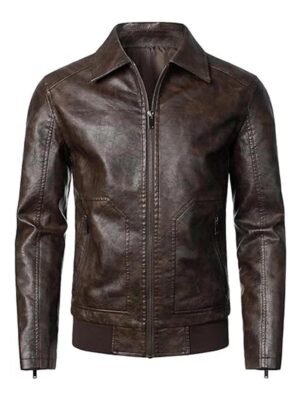 Men's Distress Brown Bomber Jacket