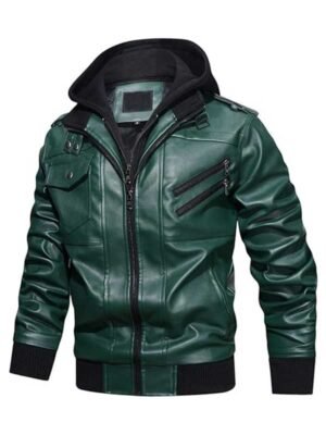 Men's Green Biker Bomber Leather Jacket