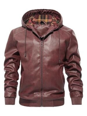 Men's Hooded Biker Brown Leather Jacket