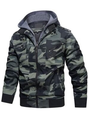 Military Style Hooded Biker Bomber Jacket