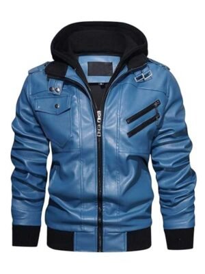 Men's Hooded Biker Faux Jacket