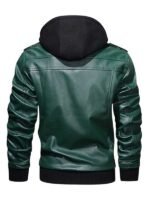 Men's Hooded Biker Green Bomber Jacket