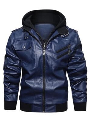 Men's Hooded Biker Leather Jacket