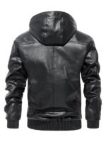 Hooded Biker Black Leather Bomber Jacket