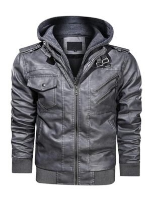 Men's Hooded Biker Leather Jacket