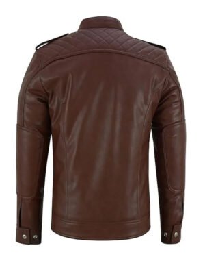 Quilted Shoulder Brown Biker Jacket