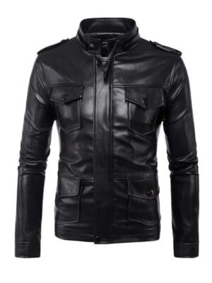 Men's Black Biker Faux Jacket