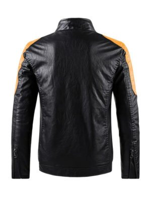 Men's Black And Yellow Faux Leather Biker Jacket