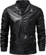 Men's Black Stand Collar Biker Jacket