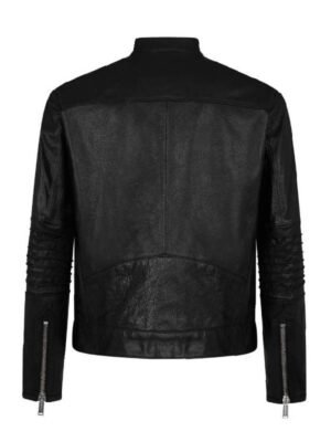 Men's Stand Collar Black Leather Jacket