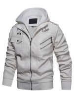 Men's Stand Collar Hooded Biker Jacket