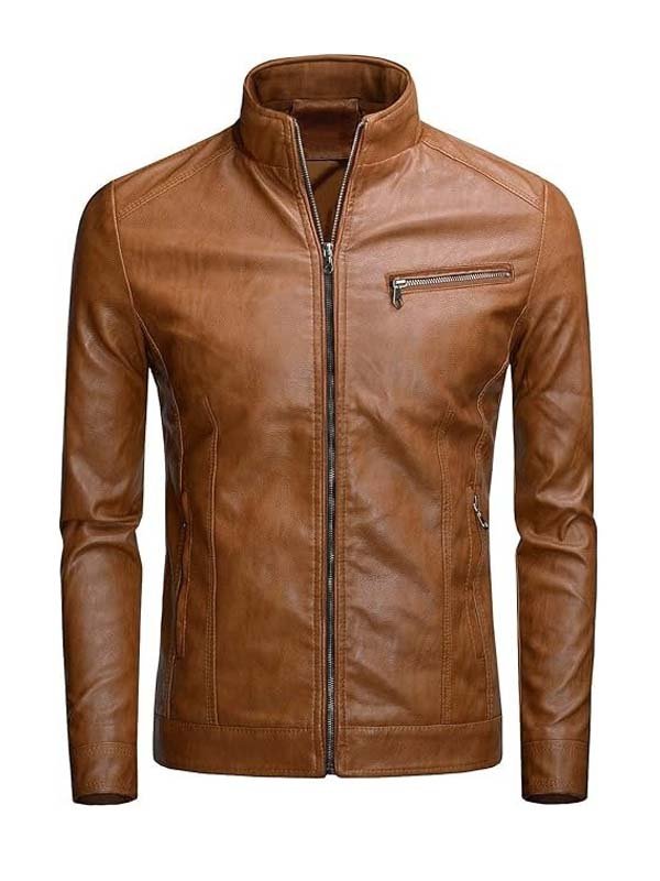 Men's Vintage Biker Tan Brown Jacket