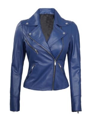 Slim Fit Blue Moto Leather Jacket