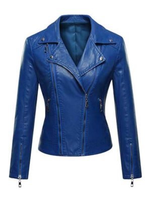 Women's Blue Slimfit Biker Jacket