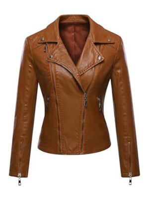 Women's Brown Slimfit Biker Jacket