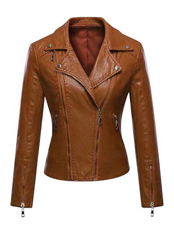 Women's Brown Slimfit Biker Jacket