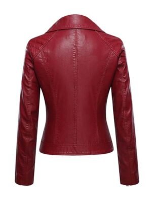 Women's Asymmetrical Zipper Red Leather Jacket