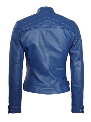 Women's Blue Leather Biker Jacket