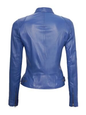 Women's Blue Leather Biker Jacket