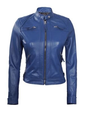 Women's Blue Cafe Racer Leather Jacket