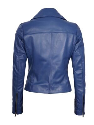 Women's Blue moto Biker Leather Jacket