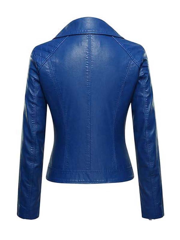 Women's Asymmetrical Zipper Blue Leather Jacket