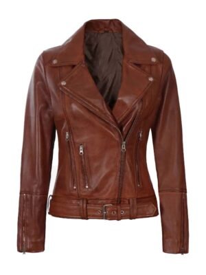 Women's Brown Asymmetrical Biker Jacket