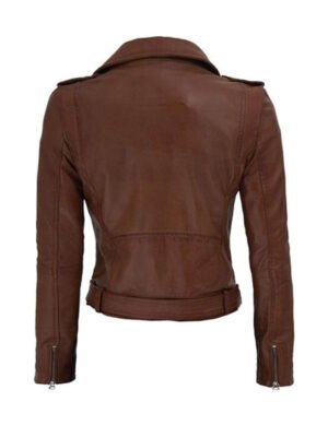 Women's Brown Belted Biker Leather Jacket