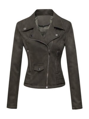 Women's Brown Slimfit Biker Suede Jacket