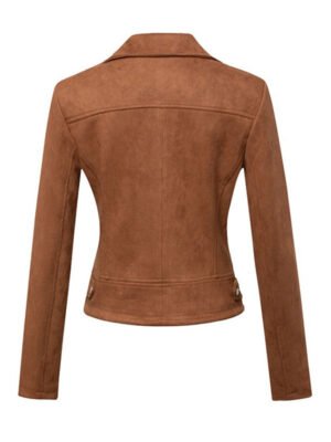 Women's Brown Biker Asymmetrical Zipper Suede Jacket