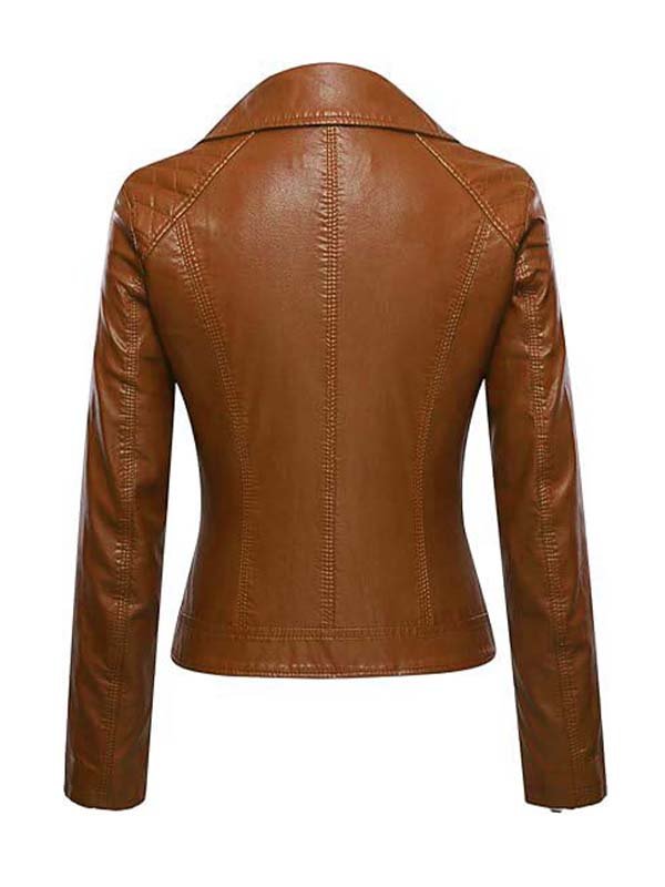 Women's Asymmetrical Zipper Brown Leather Jacket