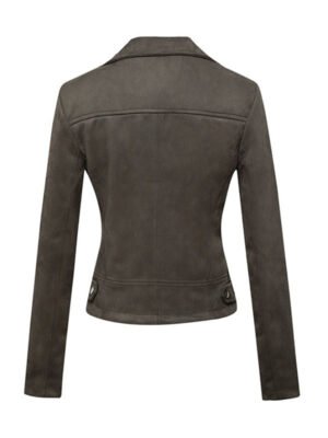 Women's Brown Biker Asymmetrical Zipper Suede Jacket