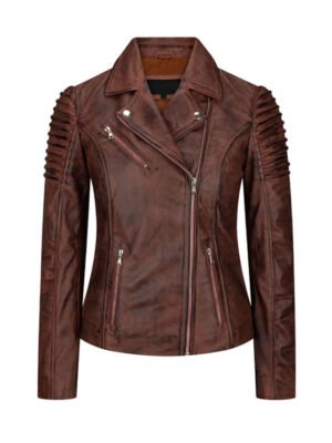 Women's Cafe Racer Distress Brown Jacket