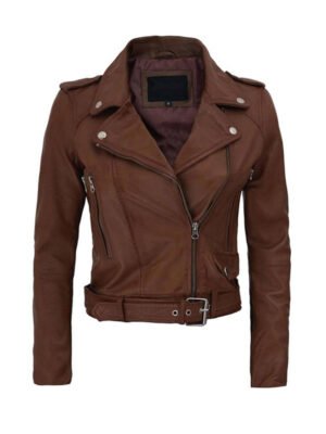 Women's Cropped Brown Leather Jacket