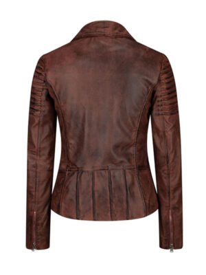 Women's Distress Brown Biker Leather Jacket